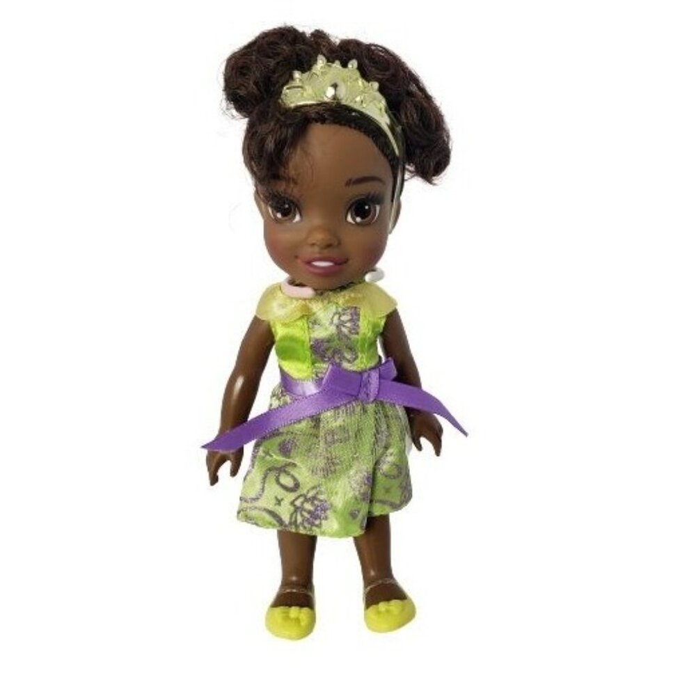 Disney Princess Tiana Toddler Doll 6" Crown Dress Shoes Poseable Girls NEW